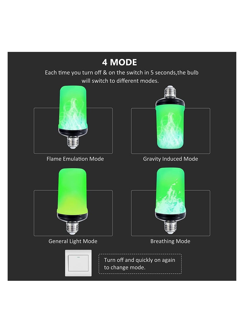 LED Flame Light Bulb Upgraded 4 Modes Flickering Light Bulbs with Upside Down Effect E27 Base Flame Bulb for Party Indoor and Outdoor Home Decoration Romantic Atmosphere Lighting (2 Pieces Green)