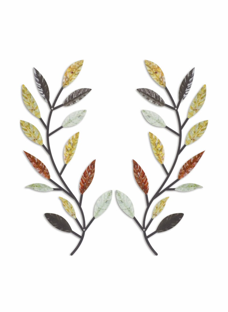 Colorful Metal Leaf Wall Art Set of 2 for Home Decoration