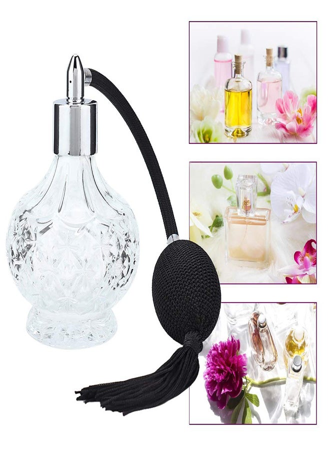 80ml Perfume Spray Bottles Crystal Round Refillable Perfume Atomizer Spray Bottle Retro Glass Empty Perfume Atomizer for Perfumes Essential Oils Grid Retro Style Glass Balloon Spray Perfume Bottle