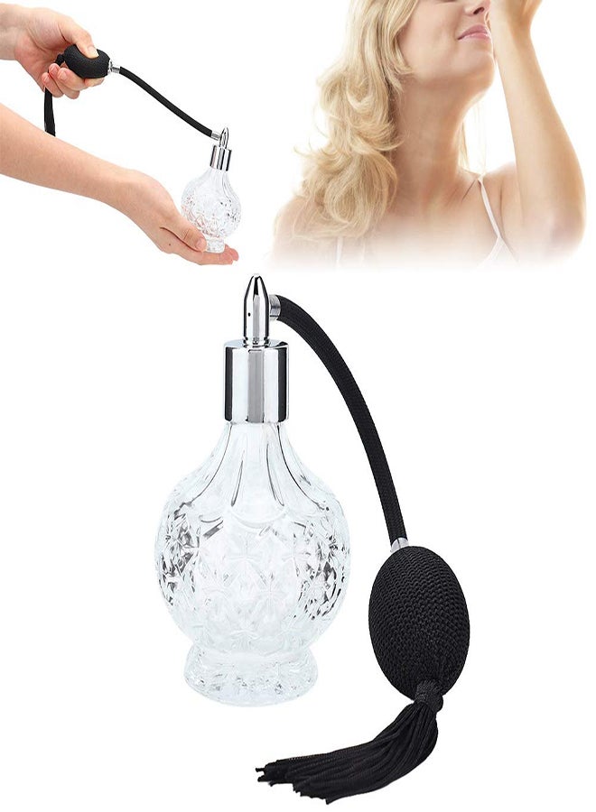 80ml Perfume Spray Bottles Crystal Round Refillable Perfume Atomizer Spray Bottle Retro Glass Empty Perfume Atomizer for Perfumes Essential Oils Grid Retro Style Glass Balloon Spray Perfume Bottle