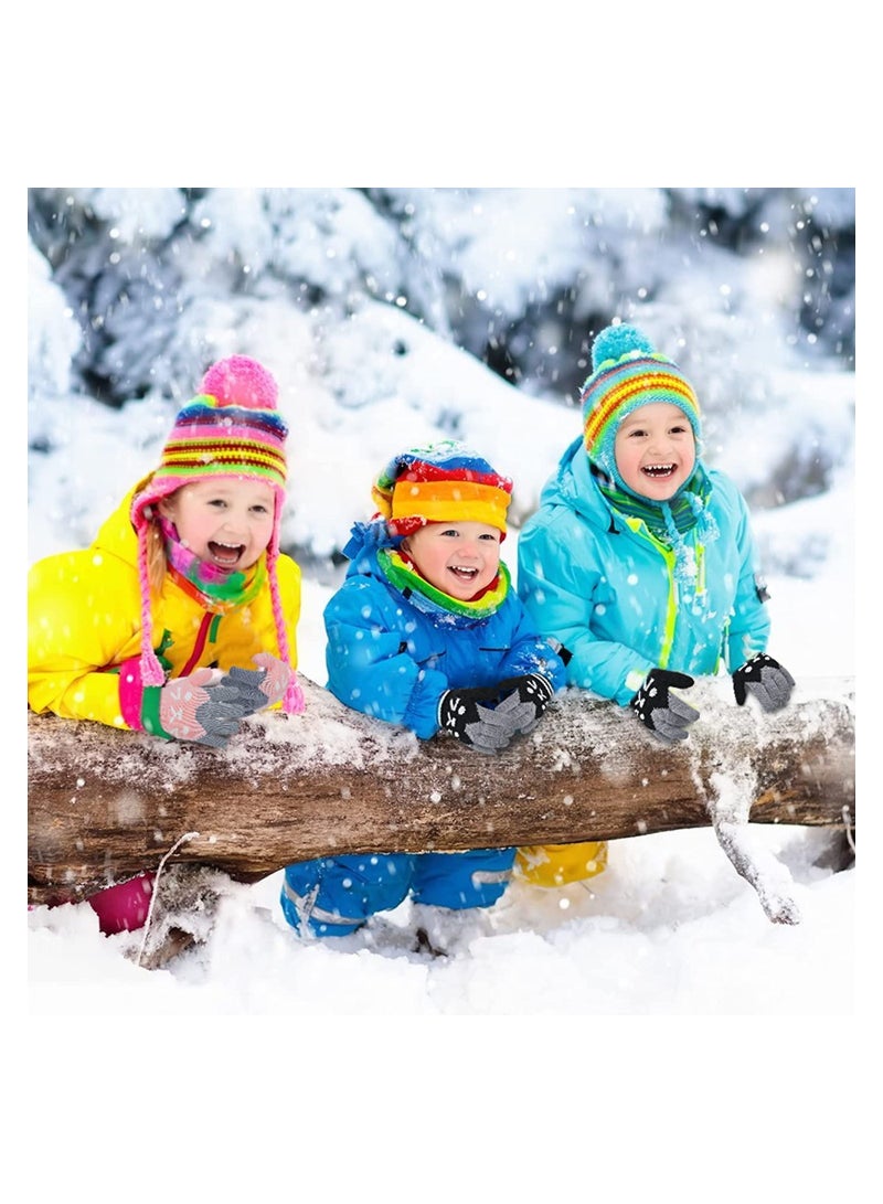 2 Pairs Kids Winter Gloves Warm Knitted Soft Gloves lovely Cat Thermal Full Fingers Stretch Gloves Outdoor School Costume Daily Wearing for Boys Girls 3-8 Years Old (Black+Pink)