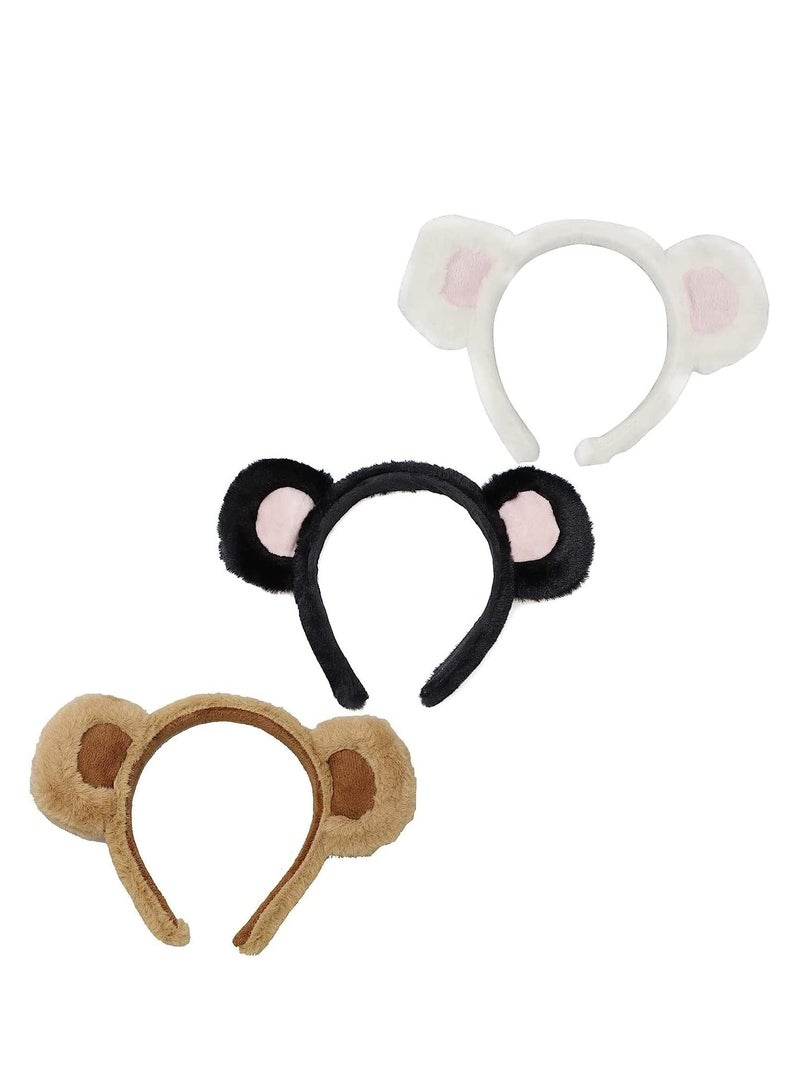 3 Pack Fluffy Bear Ears Headband lovely Animal Ears Hairdband Headwear Fun Shower Makeup Hair Hoop for Girls Womens