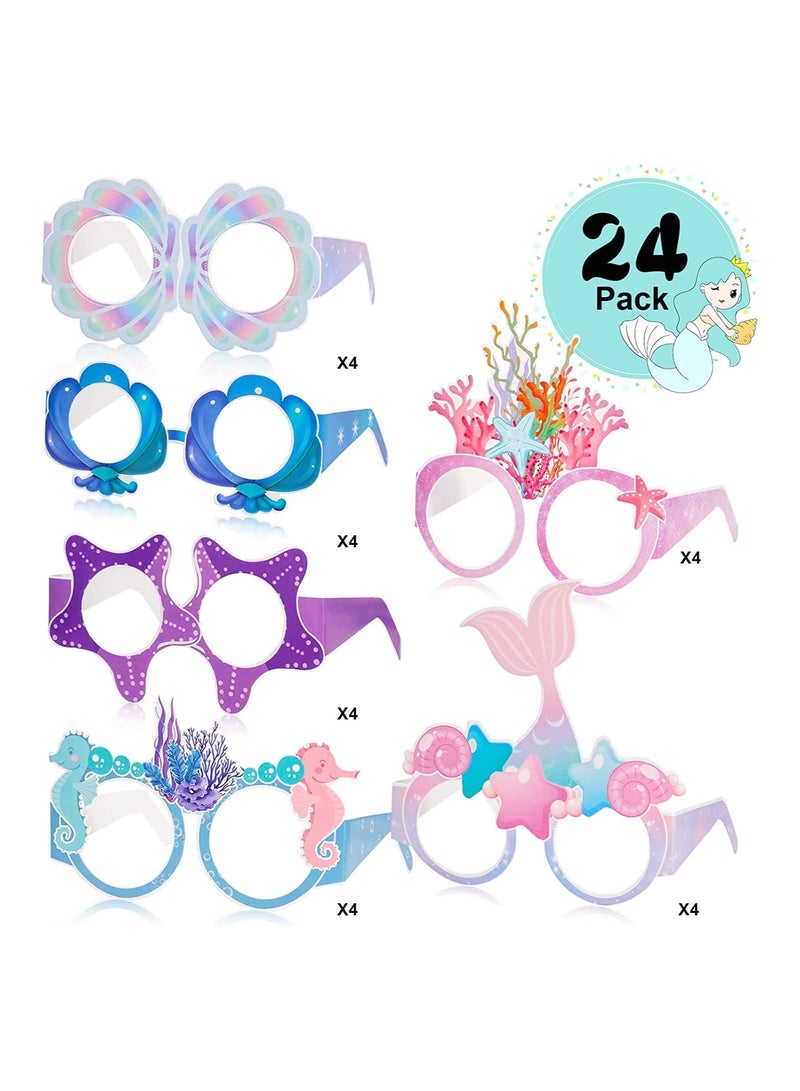 Mermaid Paper Party GlMasks for Kids 24 Pieces Party Eyeglfor Kids Birthday Party Photo Booth Props Ocean Mermaid Paper GlSummer Party Children's Decoration Festival Party Photo Props