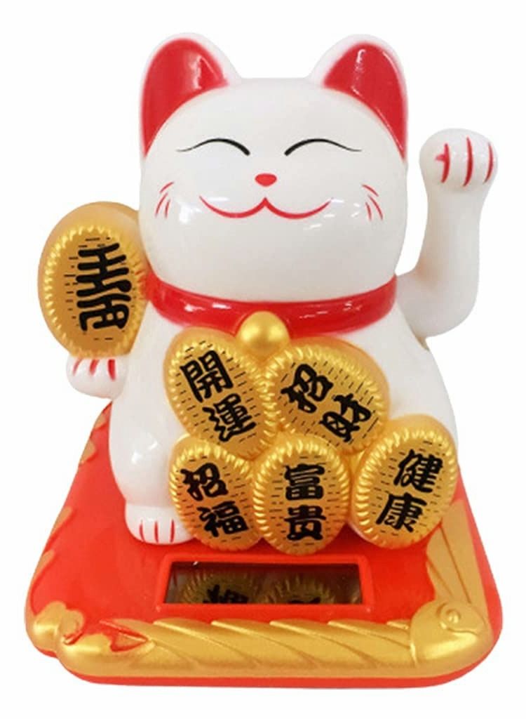 Solar Powered Cute Lucky Cat Ornaments Desktop Craft Art Home Shop Hotel Shaking Hand Chinese Lucky Cat Wealth Waving Fortune Home Decor