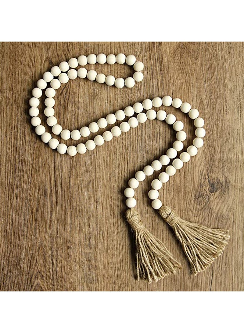 Wood Bead Garland with Tassels with Tassles Prayer Beads Wall Hangin, Farmhouse Beads Rustic Country Decor Prayer Boho Beads Wall Hanging Decoration, Gift for Birthday Party, Babyshower Etc