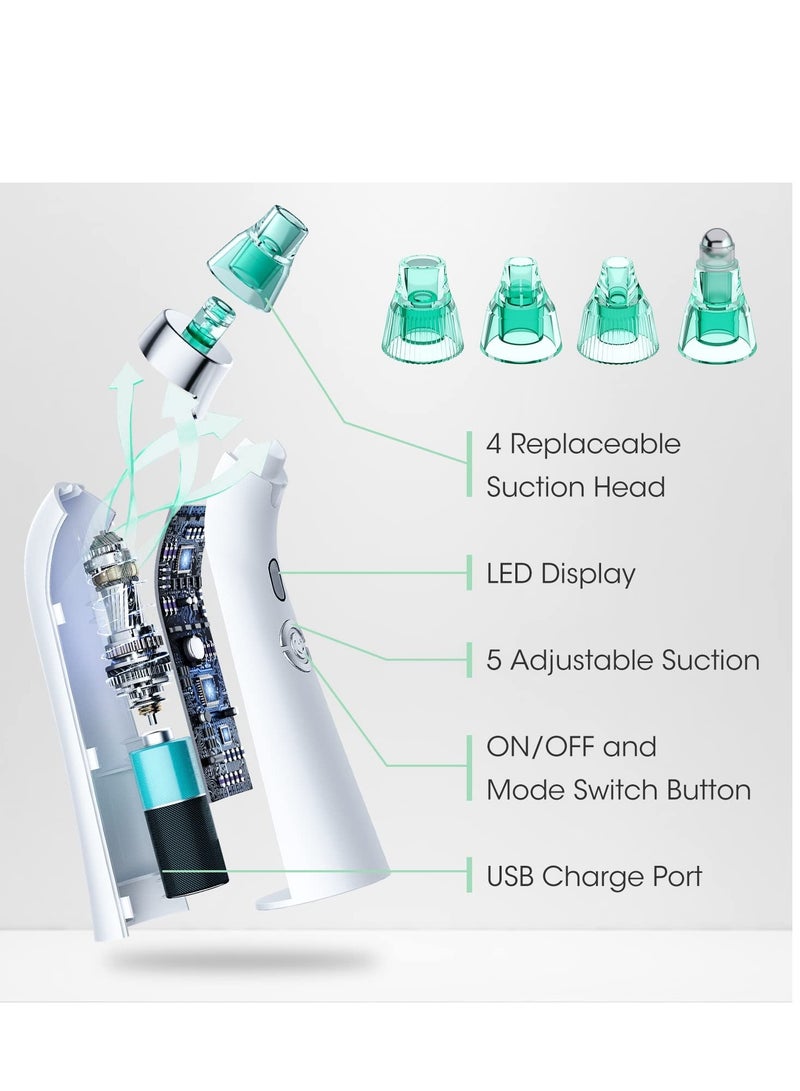 Blackhead Remover Vacuum Electric Pore Blackhead Extractor Facial Pore Cleaner-5 Suction Power Pore Cleaner USB Rechargeable Pimple Sucker Vacuum Blackhead Remover Tools and 5 Probes