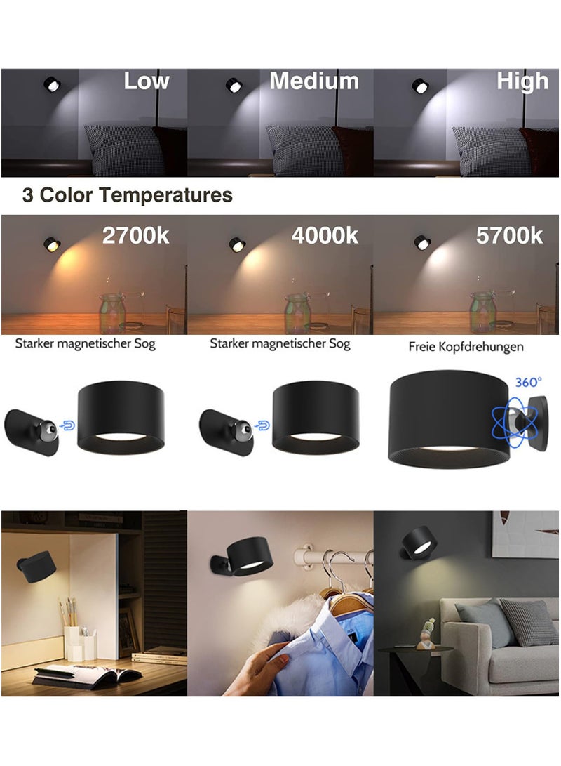 Cordless Wall Light with Remote, LED 2000mAh Battery Operated 3 Color Temperatures Dimmable Magnetic Ball 360°Rotation Cordless Wall Light for Bedroom Bedside