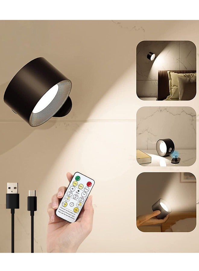 Cordless Wall Light with Remote, LED 2000mAh Battery Operated 3 Color Temperatures Dimmable Magnetic Ball 360°Rotation Cordless Wall Light for Bedroom Bedside