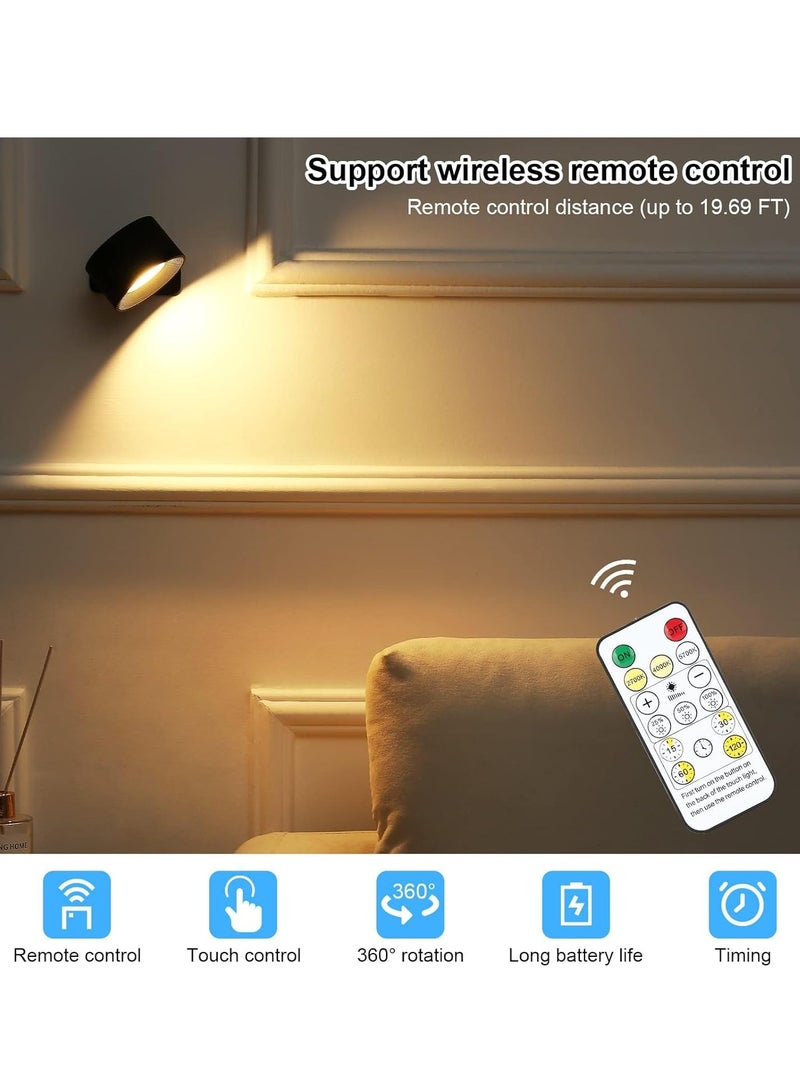 Cordless Wall Light with Remote, LED 2000mAh Battery Operated 3 Color Temperatures Dimmable Magnetic Ball 360°Rotation Cordless Wall Light for Bedroom Bedside