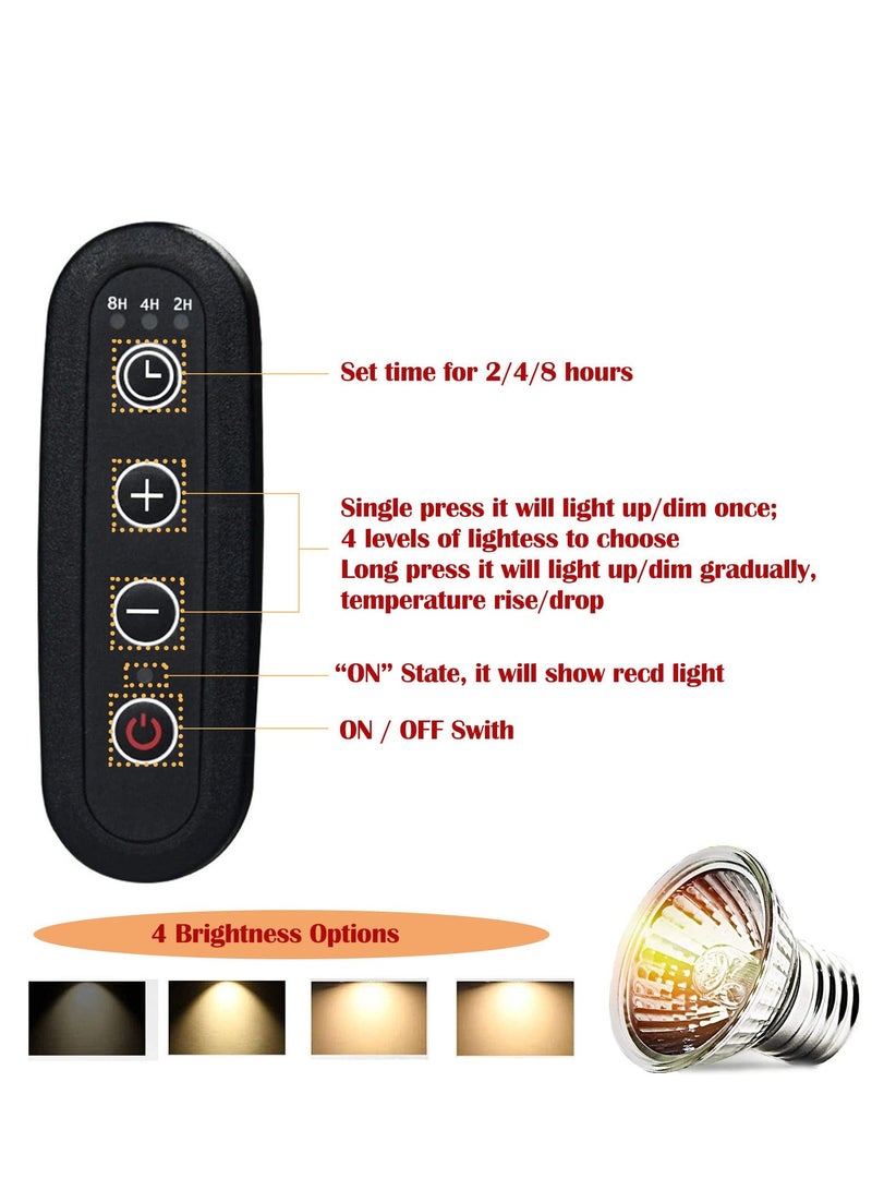 UVA UVB Tortoise Heat Lamp Heat Bulb 50W for Reptiles Turtle Chicks Snakes Temperature Diming Timed Adjustable Terrarium Heat Lamps Holder