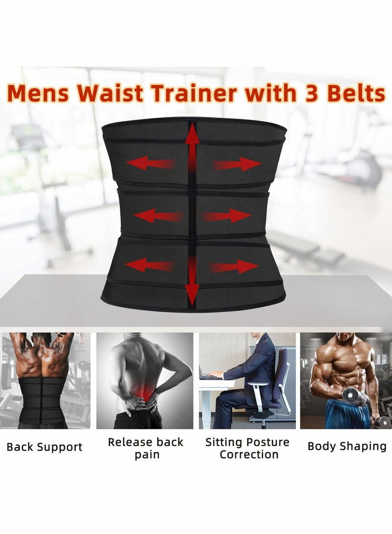 Mens Workout Waist Trainer Neoprene Corset Sauna Sweat Trimmer Cincher Slimming Belly with Belts, 2XL