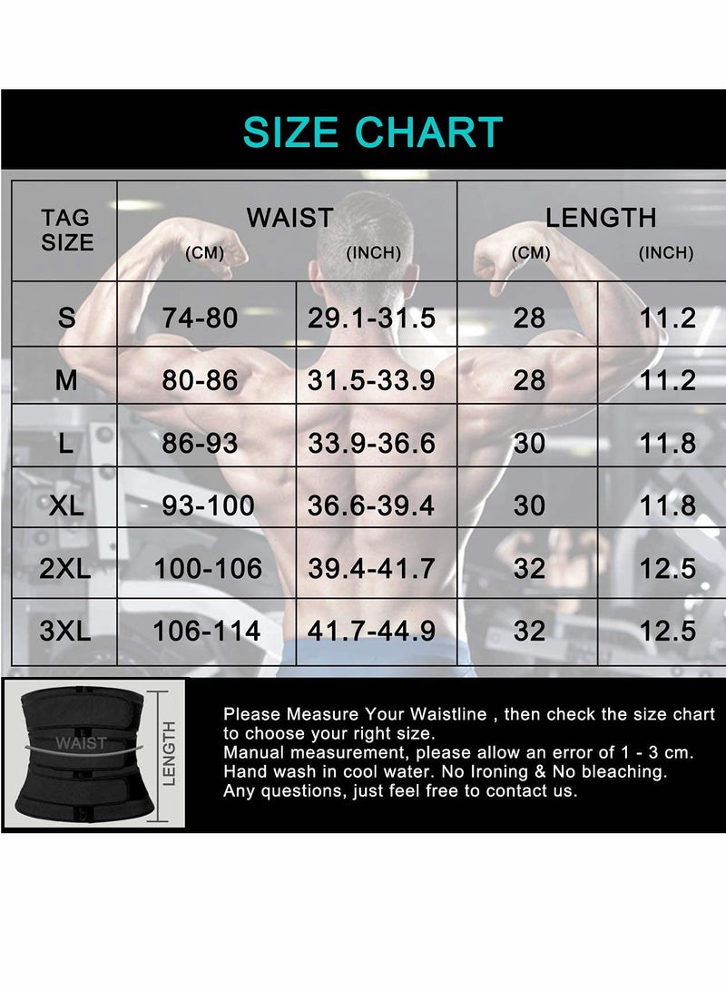 Mens Workout Waist Trainer Neoprene Corset Sauna Sweat Trimmer Cincher Slimming Belly with Belts, 2XL