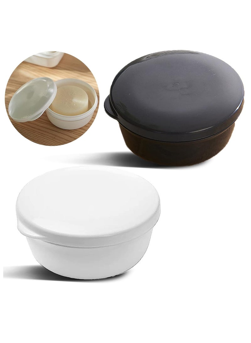 2Pcs Round Soap Dishes, Portable Travel Soap Container, Plastic Soap Container with Lid, Leakproof Soap Box, with Removable Draining Layer, Soap Box Holder Soap Container, Black+White