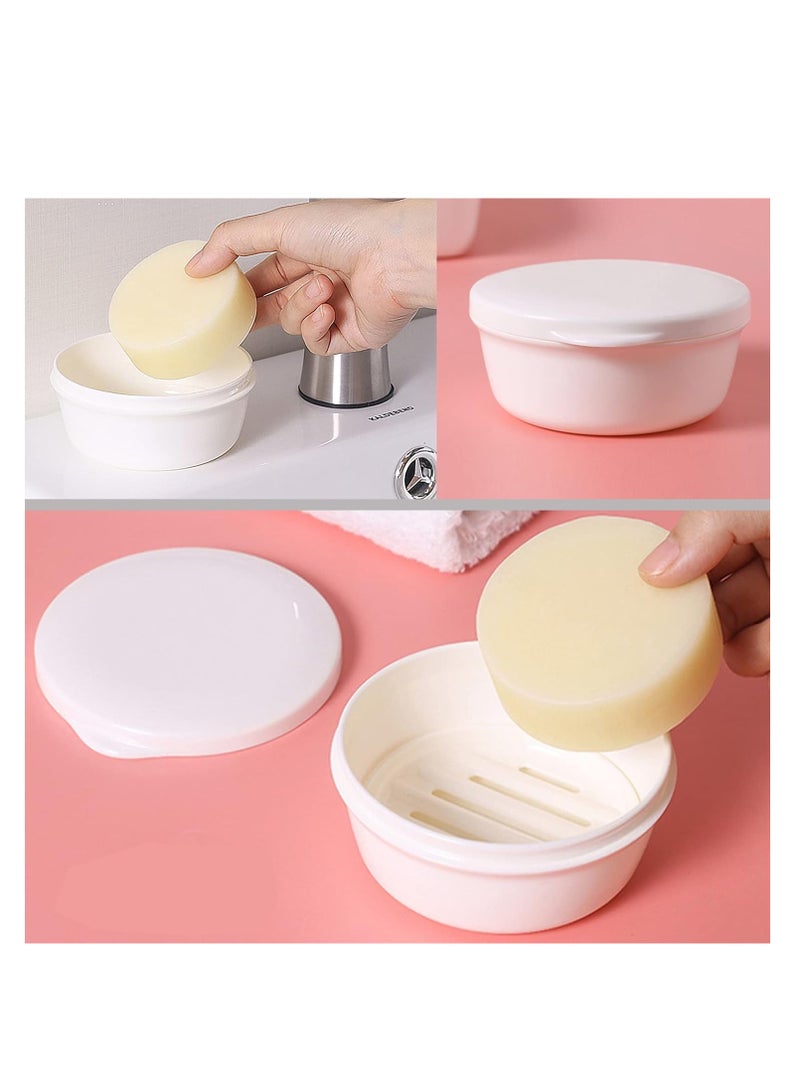 2Pcs Round Soap Dishes, Portable Travel Soap Container, Plastic Soap Container with Lid, Leakproof Soap Box, with Removable Draining Layer, Soap Box Holder Soap Container, Black+White