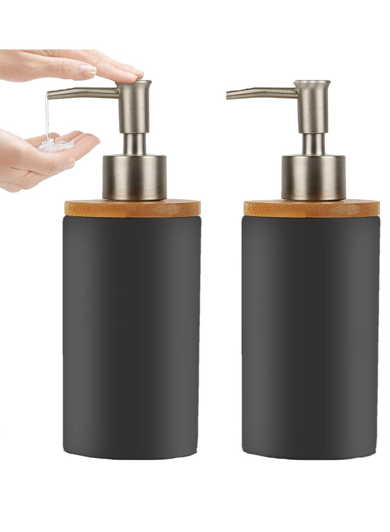 Bathroom Soap Dispenser Set 13Oz Ceramic Soap Dispenser For Kitchen Refillable Liquid Hand Lotion Dispenser Shampoo Dispenser For Modern Farmhouse Kitchen Bathroom Countertop Decor