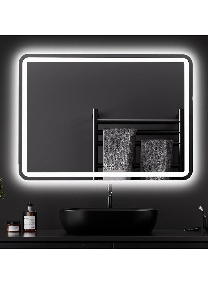 LED Bathroom Mirror, Backlit + Front Lights, Anti-Fog Makeup Mirror, 3 Colors Dimmable Led Vanity Mirror, Memory, Waterproof, Horizontal/Vertical Wall Mount