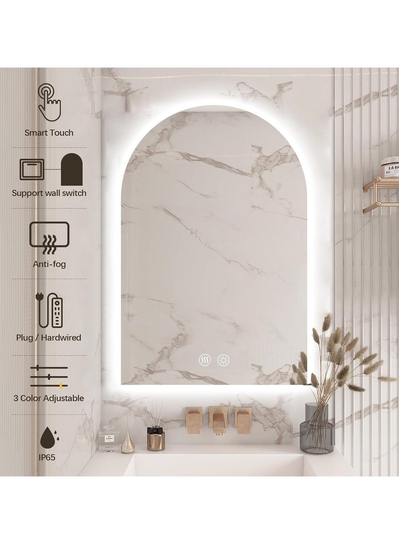 Arched LED Bathroom Mirror, Arch Frameless Backlit Mirror for Wall Arched Lighted Vanity Mirror For Bathroom