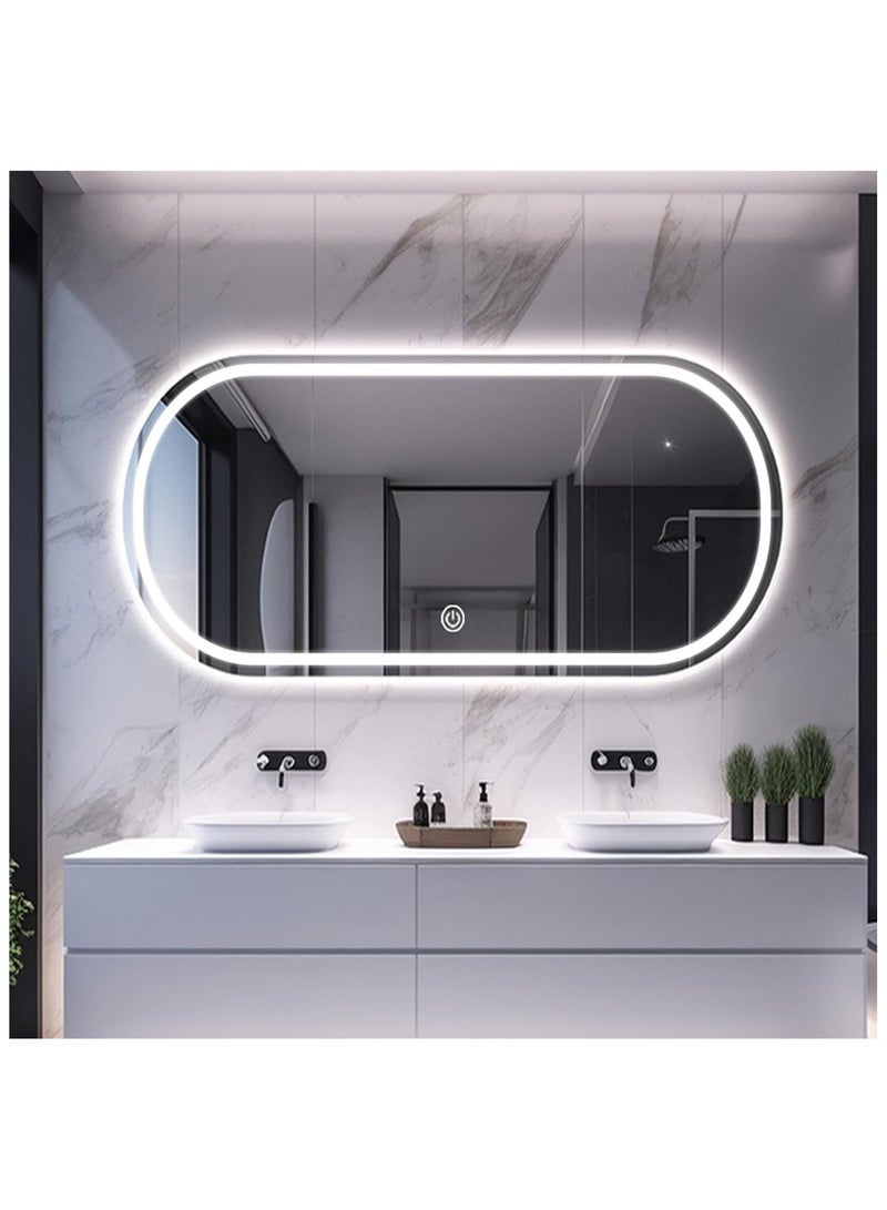 LED Oval Bathroom Bakeup Mirrors, Easy to Install Anti-Fog Wall Mounted Lighted Mirror, Large Modern LED Bathroom Vanity Mirror, 3 Colors Dimmable Brightness