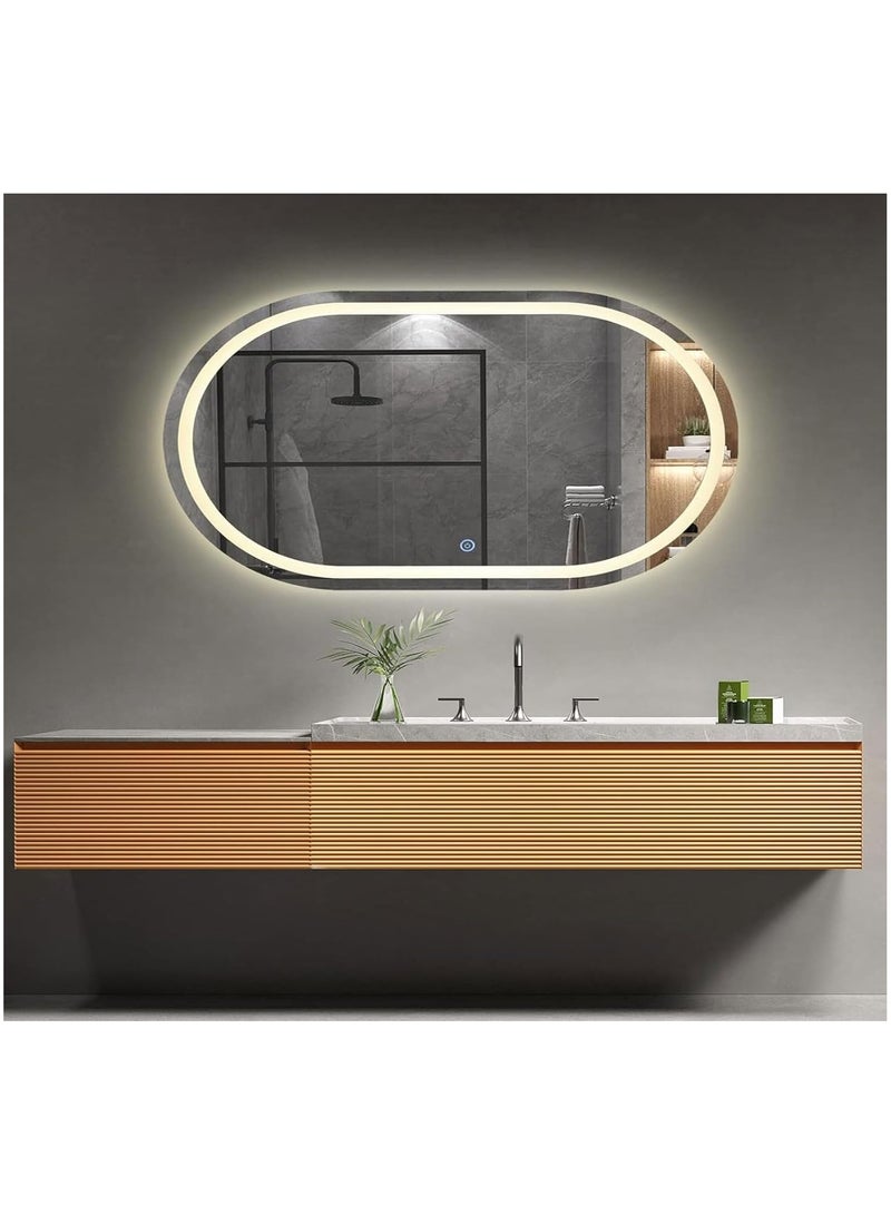 LED Oval Bathroom Bakeup Mirrors, Easy to Install Anti-Fog Wall Mounted Lighted Mirror, Large Modern LED Bathroom Vanity Mirror, 3 Colors Dimmable Brightness