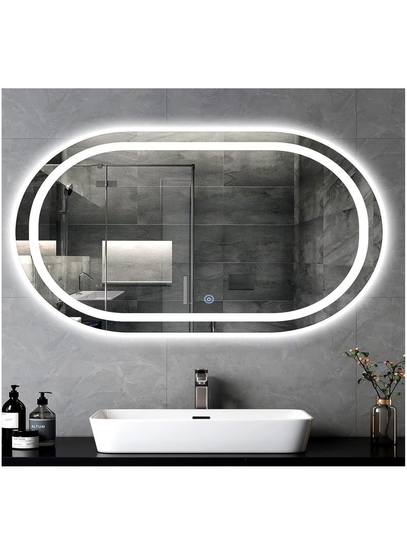 LED Oval Bathroom Bakeup Mirrors, Easy to Install Anti-Fog Wall Mounted Lighted Mirror, Large Modern LED Bathroom Vanity Mirror, 3 Colors Dimmable Brightness