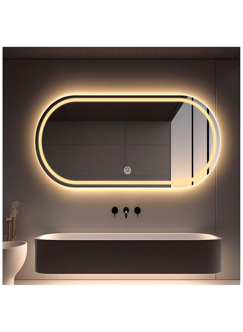 LED Oval Bathroom Bakeup Mirrors, Easy to Install Anti-Fog Wall Mounted Lighted Mirror, Large Modern LED Bathroom Vanity Mirror, 3 Colors Dimmable Brightness