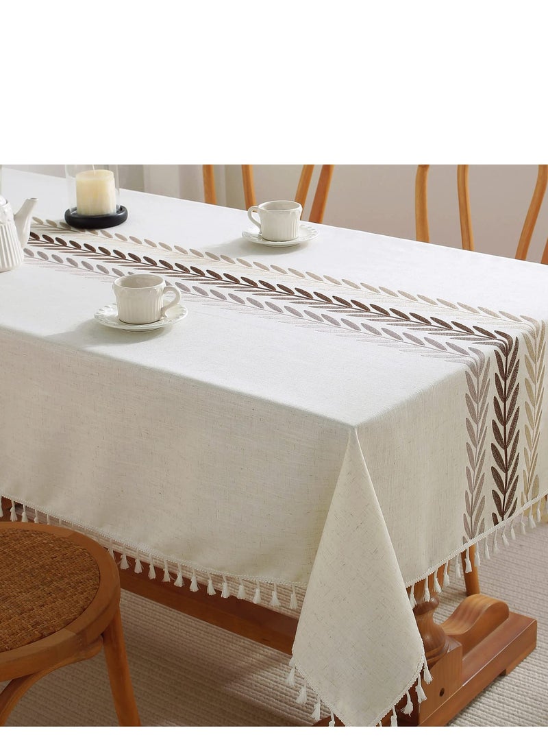 Tablecloths For Rectangle Tables,Cotton Linen Table Cloth Waterproof Tablecloth Wrinkle Free Farmhouse Dining Table Cover,Soft Fabric Table Cloths With Tassels,Brown,55