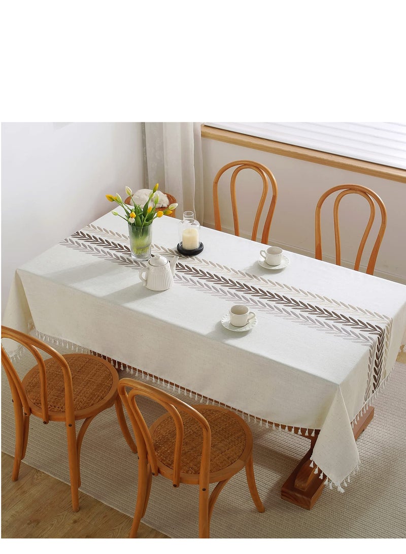 Tablecloths For Rectangle Tables,Cotton Linen Table Cloth Waterproof Tablecloth Wrinkle Free Farmhouse Dining Table Cover,Soft Fabric Table Cloths With Tassels,Brown,55