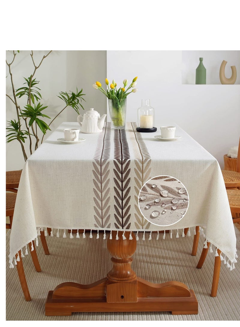 Tablecloths For Rectangle Tables,Cotton Linen Table Cloth Waterproof Tablecloth Wrinkle Free Farmhouse Dining Table Cover,Soft Fabric Table Cloths With Tassels,Brown,55