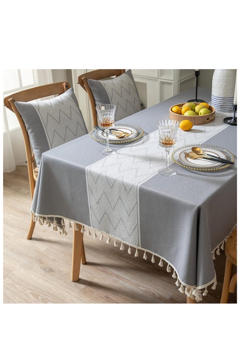 Rectangle Tablecloths Burlap Table Cloths Waterproof Knitted Embroidery Textured Tassel Cotton Linen Decorative Oblong Table Cover for Kitchen Dining Room Picnic (55x55 InchGrey)