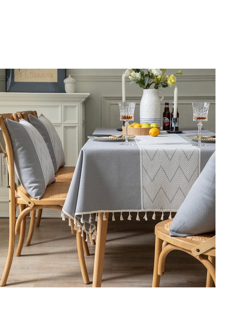 Rectangle Tablecloths Burlap Table Cloths Waterproof Knitted Embroidery Textured Tassel Cotton Linen Decorative Oblong Table Cover for Kitchen Dining Room Picnic (55x55 InchGrey)