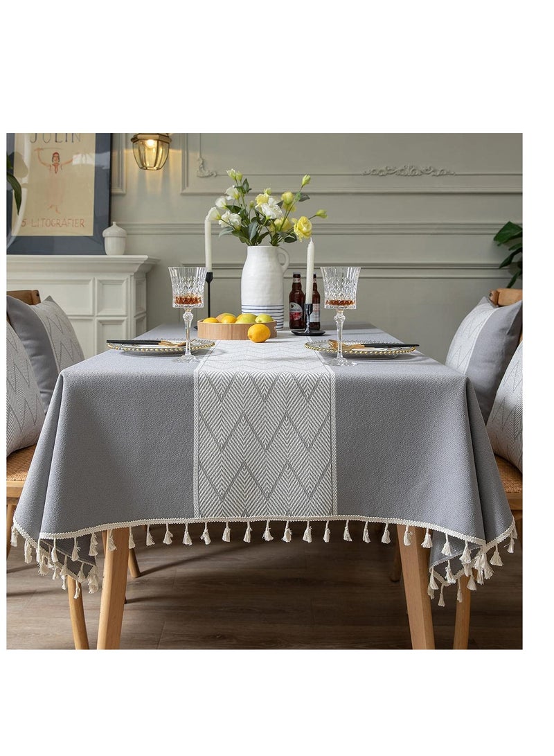 Rectangle Tablecloths Burlap Table Cloths Waterproof Knitted Embroidery Textured Tassel Cotton Linen Decorative Oblong Table Cover for Kitchen Dining Room Picnic (55x55 InchGrey)