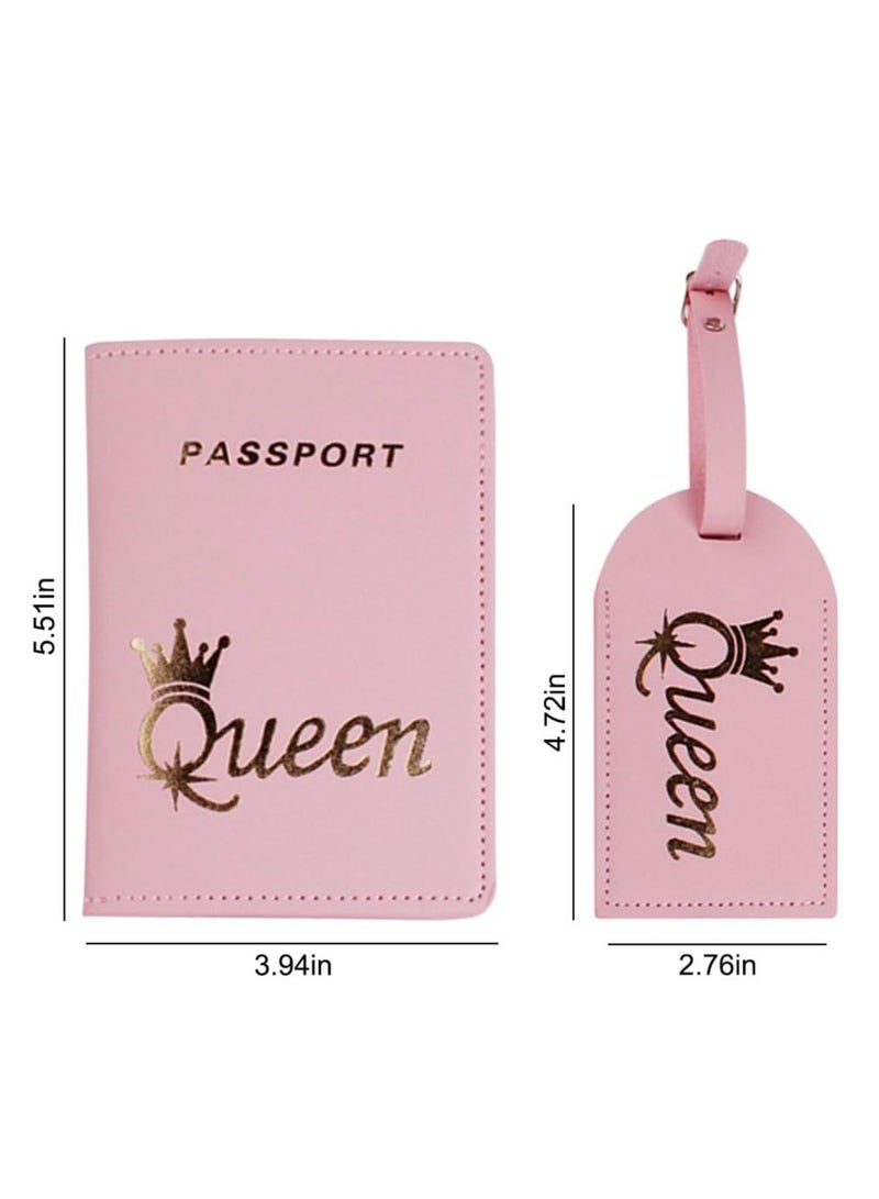 Couple Leather Luggage Tags and Passport Holders Set Perfect for Honeymoon and Wedding Gifts 4 Pack