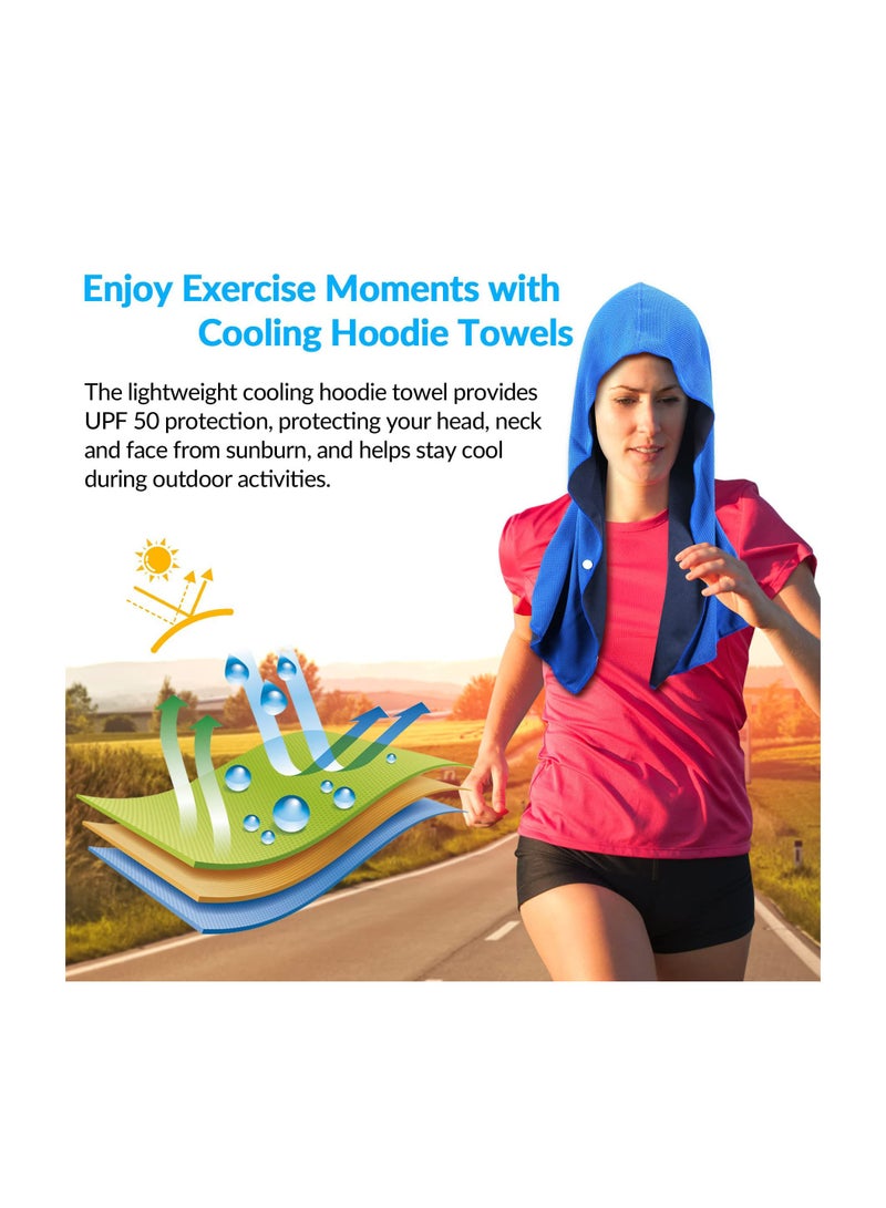 Cooling Hoodie Towels For Hot Weather UPF 50+ Head & Neck Sun Protection Instant Cool Sweat Rag, Cold Towel For Gym Running Beach Theme Parks & More(25