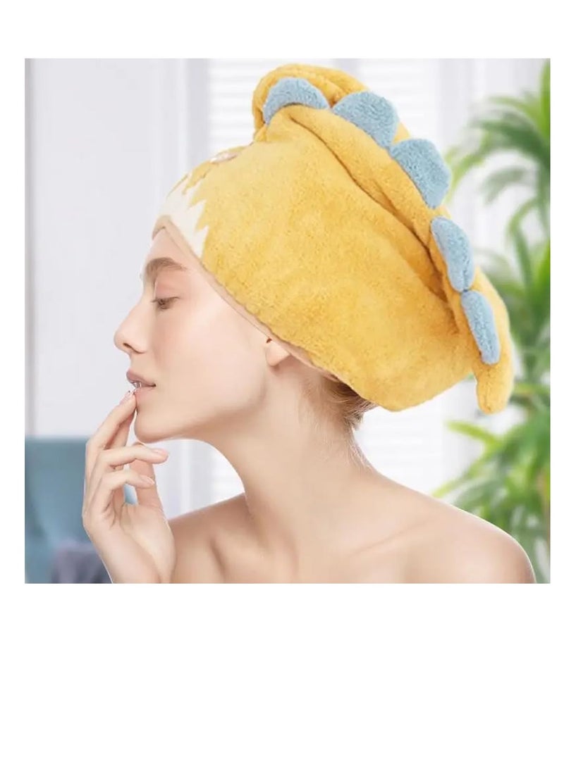 Cute Dinosaur Hair Dryer Hat, 2 Pcs Microfiber Hair Towel Wrap for Women, Absorbent Quick Dry Hair Turban for All Hair Style, Anti Frizz, Dinosaur Design Hair Drying Towel with Button, Blue and Pink