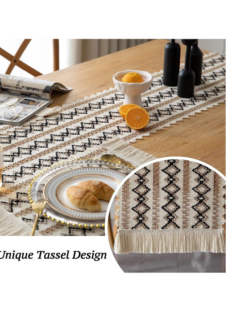 Burlap Splicing Table Runners Boho Runner With Tassels Handmade Woven Fabric Decorative For Kitchen Dining Restaurant Hotel Wedding Cafe Party 30 X 180 Cm