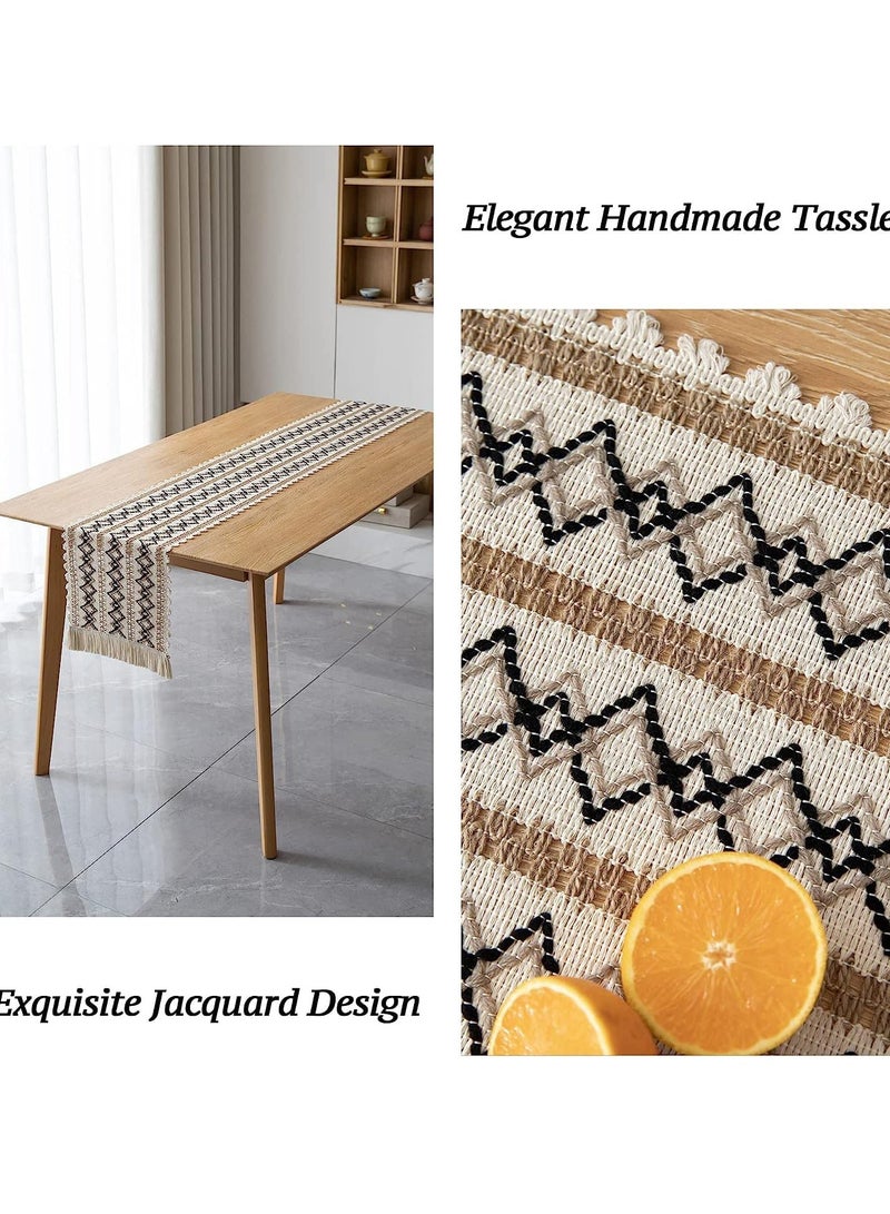 Burlap Splicing Table Runners Boho Runner With Tassels Handmade Woven Fabric Decorative For Kitchen Dining Restaurant Hotel Wedding Cafe Party 30 X 180 Cm