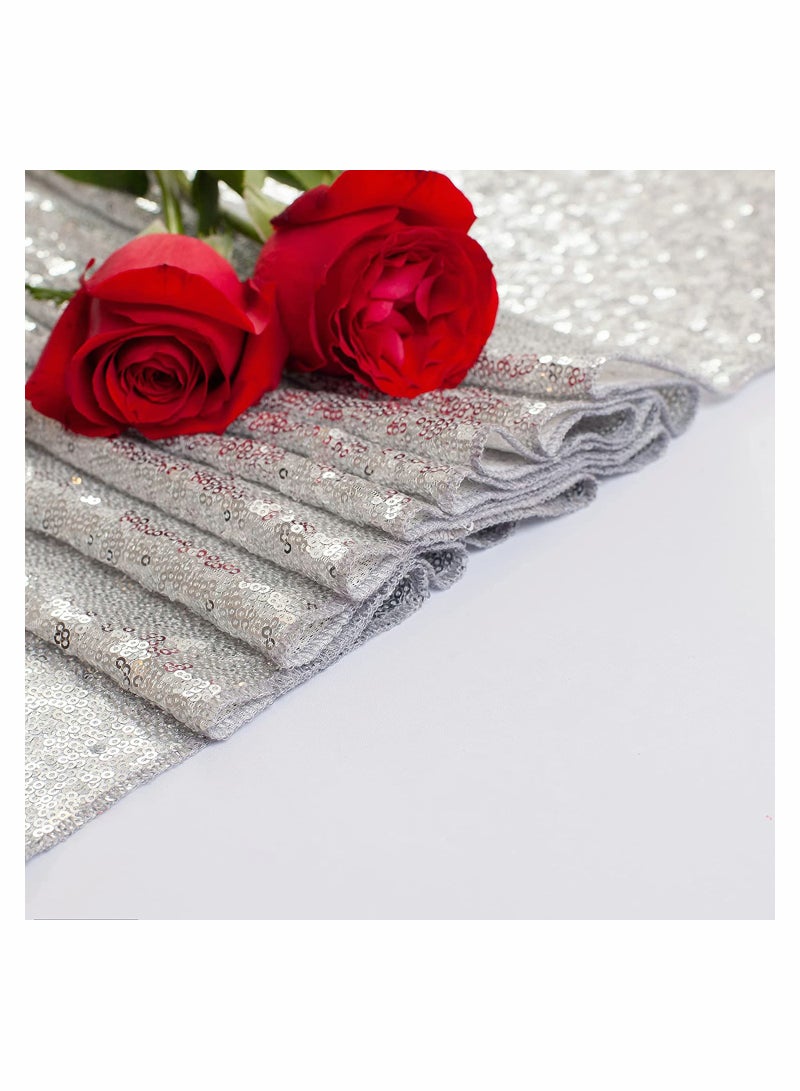 Sequin Table Runner Glitter Fabric Table Linens Runner Fabric Decorations for Holiday Wedding Birthday Outdoor Party Decor 12x72 inch