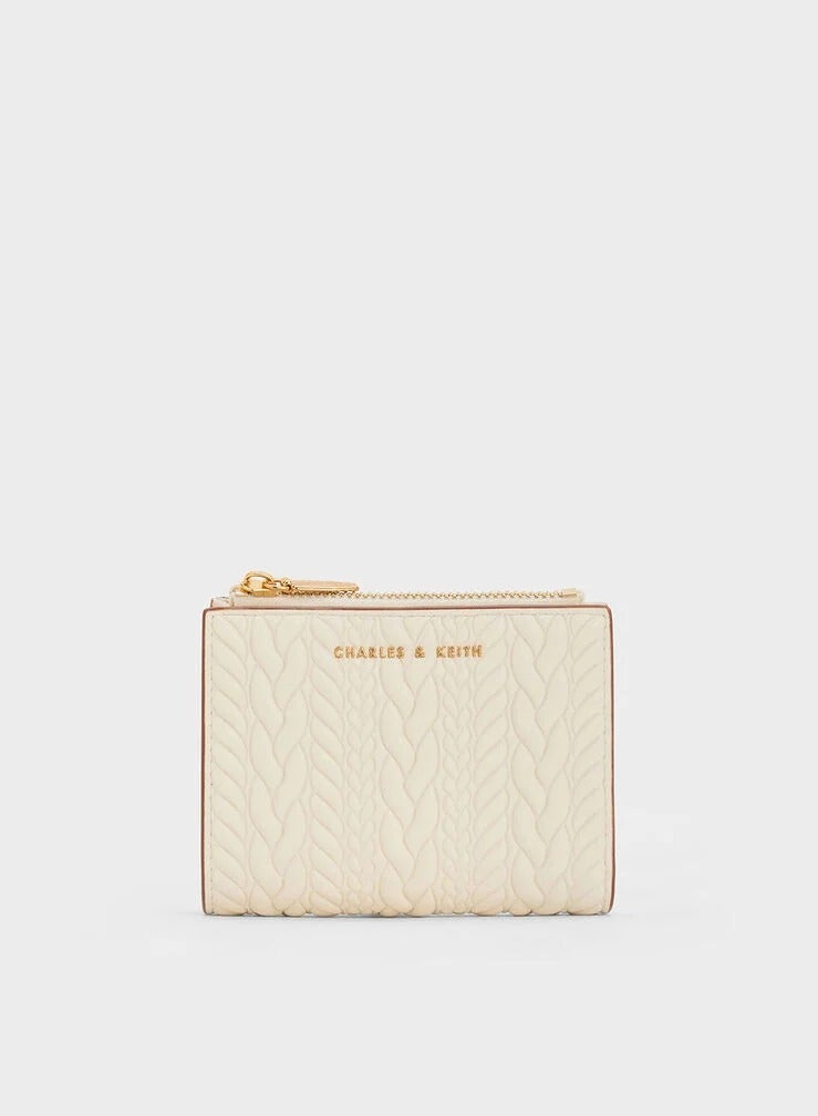 Charles & Keith Card Holder Wallet for women, Apolline Textured Top-Zip Card Holder , Ladies Purse, Gift for women Girl - Cream