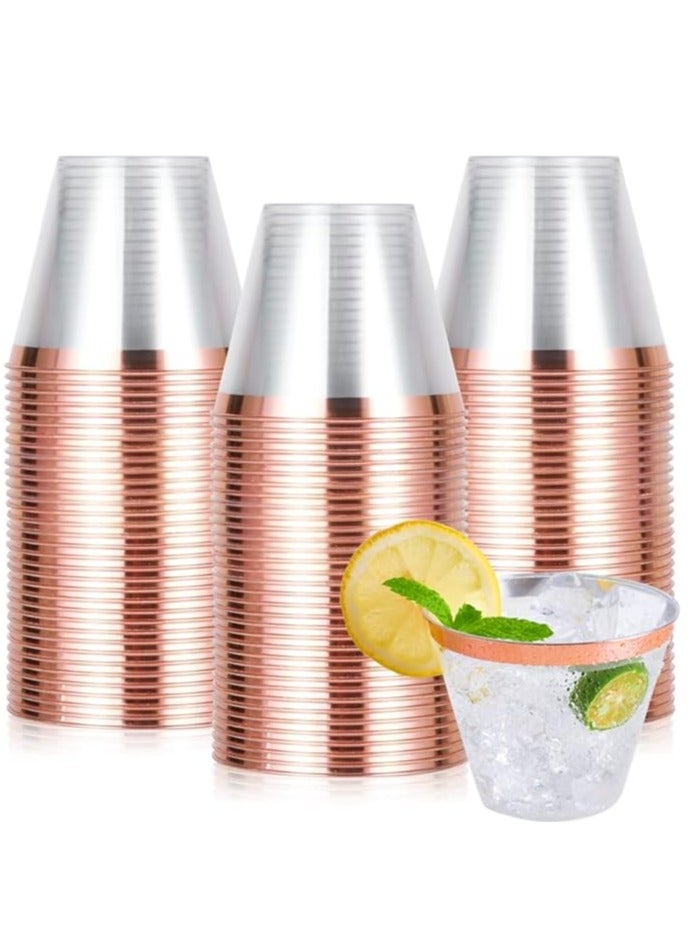 Disposable Plastic Cups 50 Pieces Elegant Rose Gold Rimmed Plastic Cups 9oz Clear Plastic Cups Gold Disposable Cups Cocktail Cups Plastic Clear Plastic Cups for Wedding Party Birthday