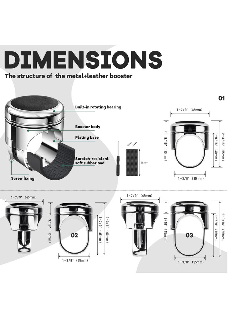 Car Steering Wheel Knob Spinner Stainless Steel Sport Maneuvering Knob 360° Rotation for Cars Trucks Tractors Lawn Mowers Compatible with Any Steering Wheel