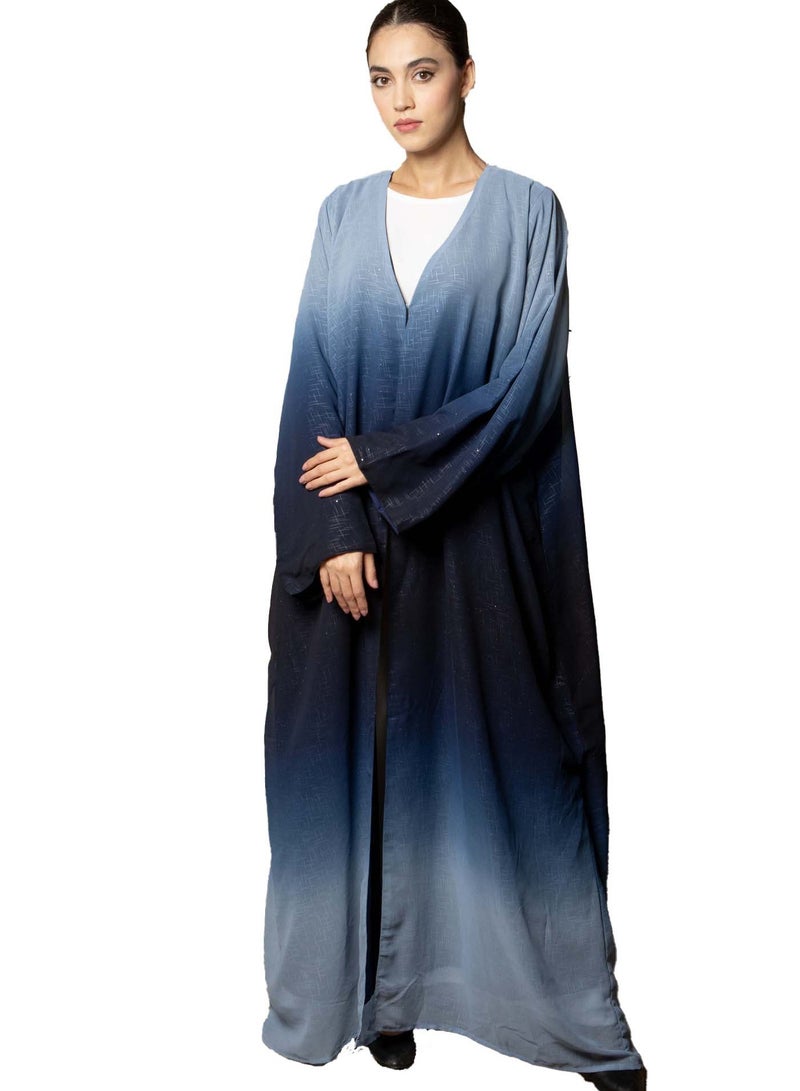 Front Open Blue Double Shades Chiffon Abaya with Glitter and Matching Sheila