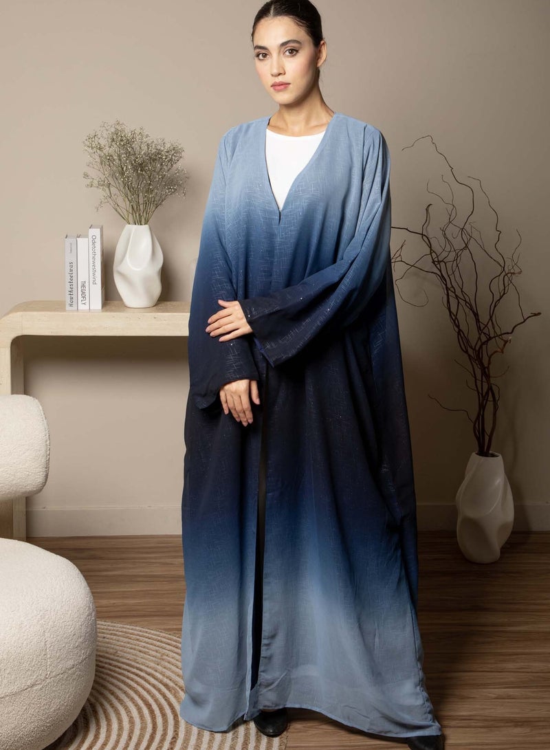 Front Open Blue Double Shades Chiffon Abaya with Glitter and Matching Sheila