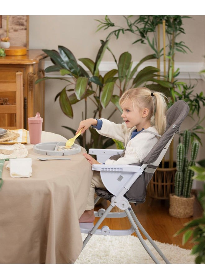 Sun Valley Compact Folding High Chair With Food-Grade Safe Plate, Safety Harness, Ages 6 Months And Up, Grey