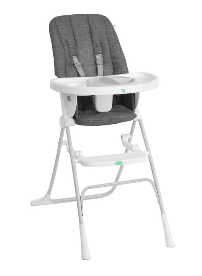 Sun Valley Compact Folding High Chair With Food-Grade Safe Plate, Safety Harness, Ages 6 Months And Up, Grey