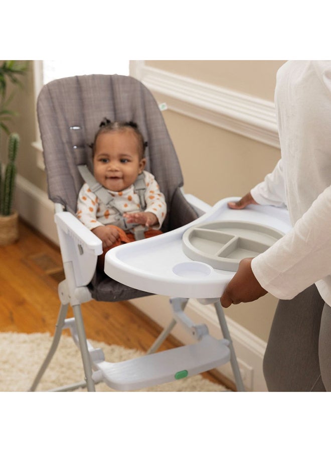 Sun Valley Compact Folding High Chair With Food-Grade Safe Plate, Safety Harness, Ages 6 Months And Up, Grey