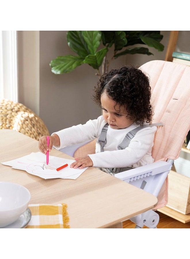 Sun Valley Compact Folding High Chair With Food-Grade Safe Plate, Safety Harness, 6 Months And Up, Pink