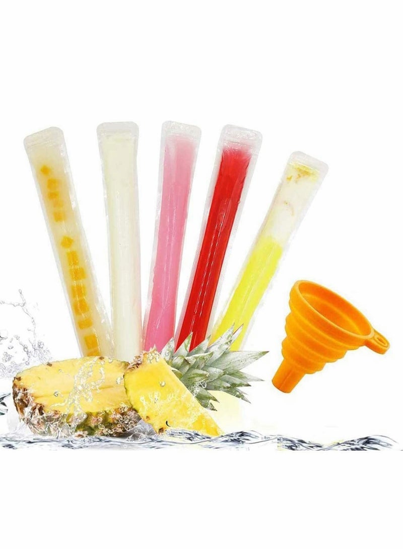 100 Disposable Ice Popsicle Mold Bags with Funnel For Healthy Snacks Juice & Fruit Smoothies