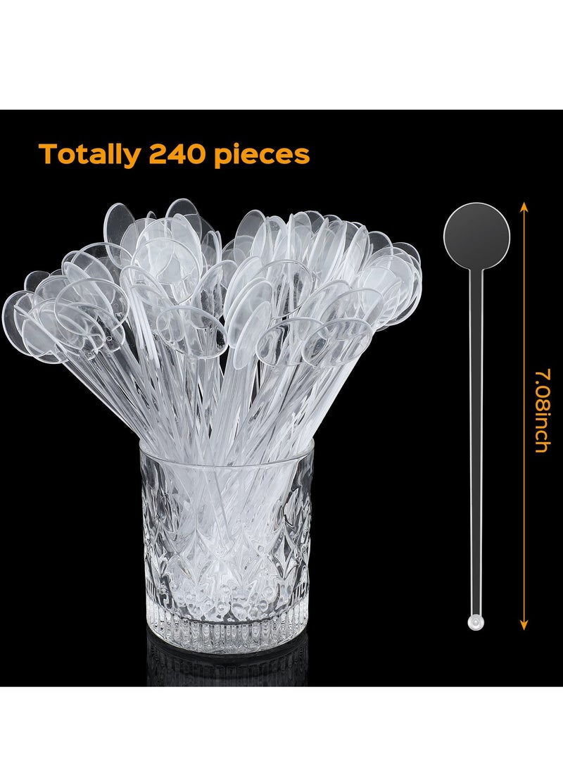 240 Disposable Coffee Stirring Sticks 7 Inch Clear Plastic Mixers with Disc Top for Beverages Cocktails