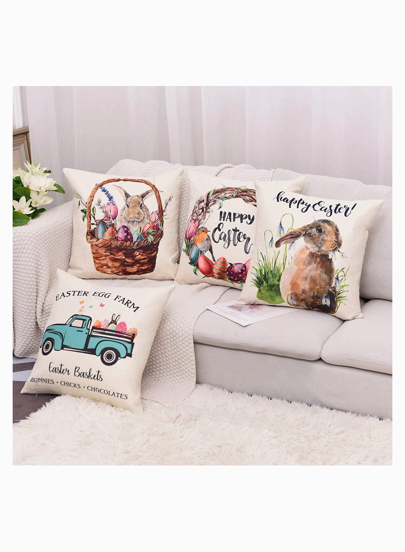 Throw Pillow Covers Set of 4 Decorative Truck Eggs Linen Cushion Case For Sofa Couch Bed Home Outdoor Car