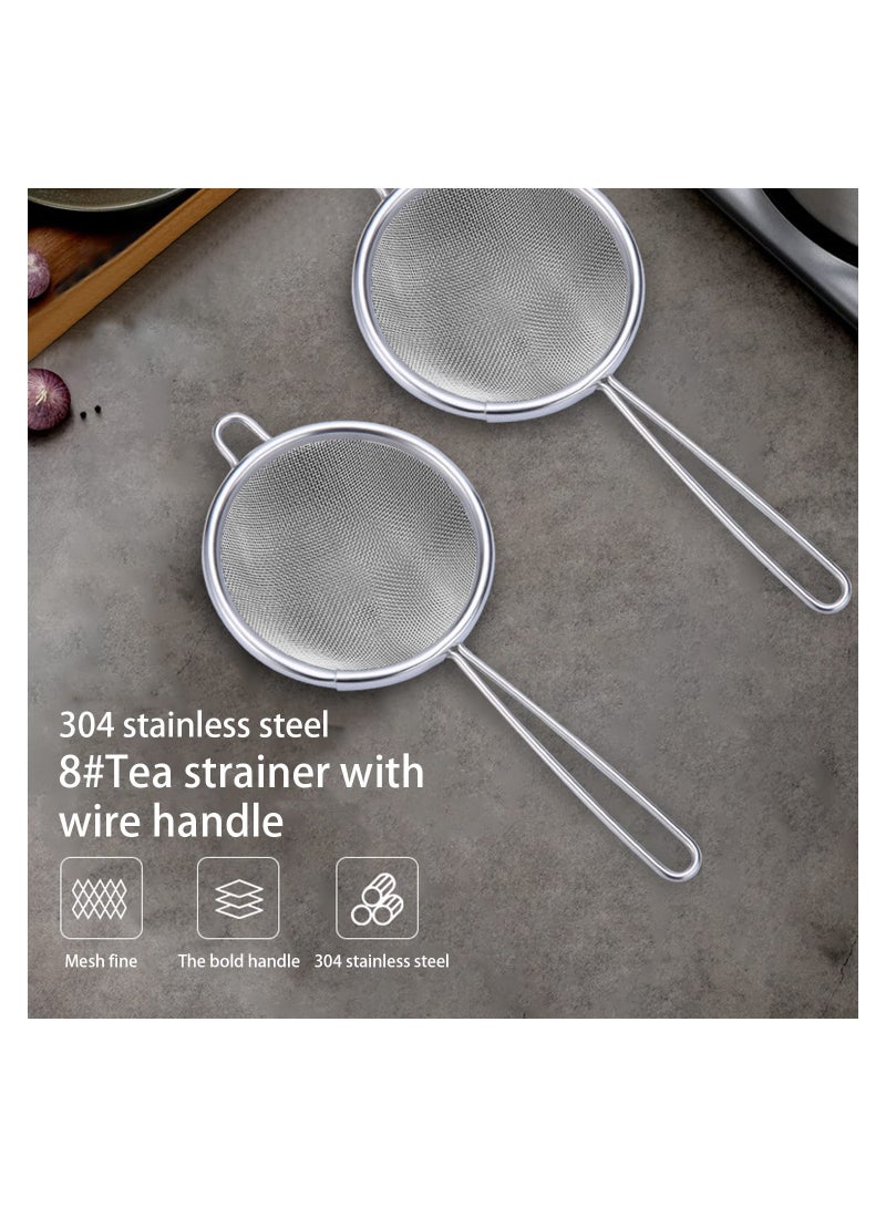 304 Stainless Steel Fine Mesh Strainers  Fine Mesh Strainer with Handle Ideal for Kitchen Food Cooking Tea Coffee Juice Vegetable Egg Strainer Premium Stainless Steel Lightweight(2 PCS)